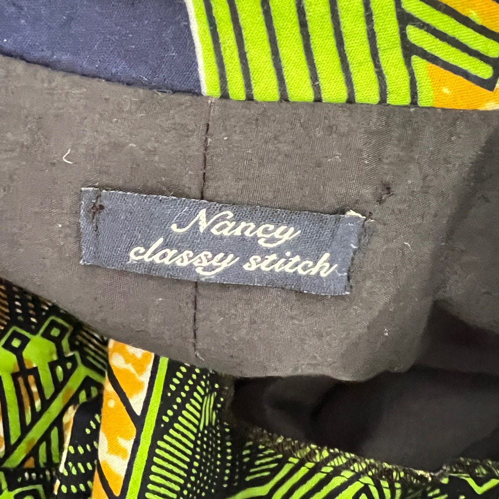 Nancy Classy Stitch Shirt XL Men Abstract Geometric African Wax Print Navy Green - Picture 6 of 10